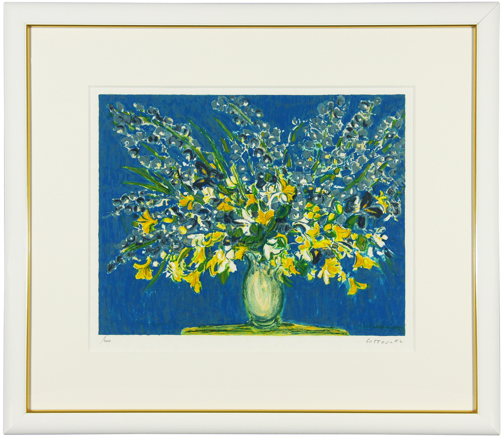 コタボ リトグラフ 窓辺の花と風景画 真作 美術品 インテリア