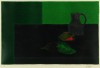 ベルナール・カトラン 「黒と緑の背景のピーマンのある静物」 Bernard Cathelin
